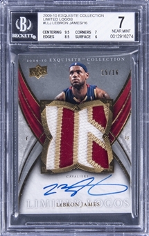 2009-10 UD "Exquisite Collection" Limited Logos #L-LJ LeBron James Signed Game Used Patch Card (#15/16) - BGS NM 7/BGS 9